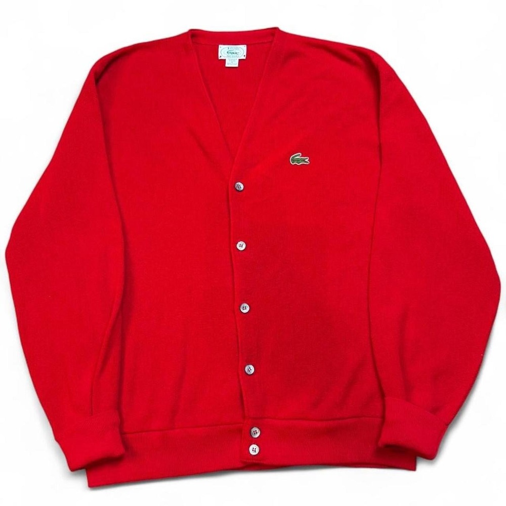 Vintage 80s Izod Lacoste Cardigan Sweater Orlon Acrylic Red Button Front Mens XL